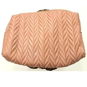 Vince Camuto Rose Gold Pink Quilted Cosmetic Bag Gold Zipper Clean